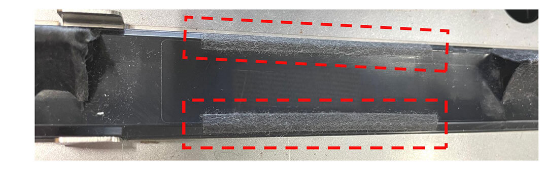 細長いテープ・裏紙レスフエルトテープの立体面・凹凸面・内側貼り自動化